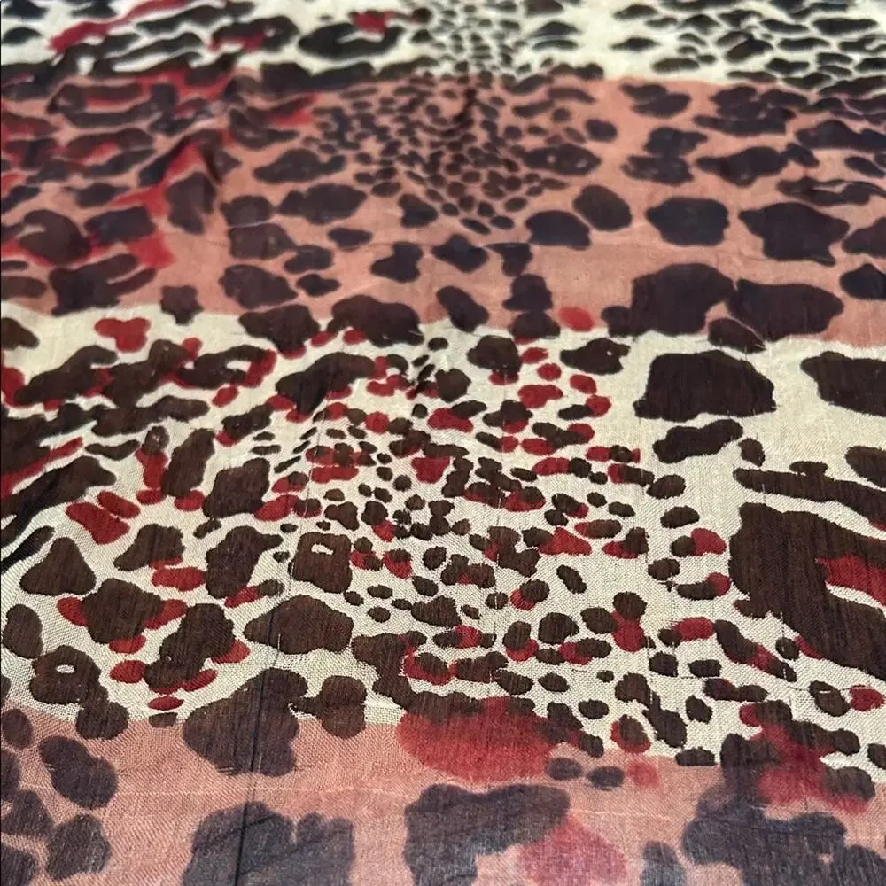 Leopard Print Oversized Rectangle Silky Scarf, Hand Rolled